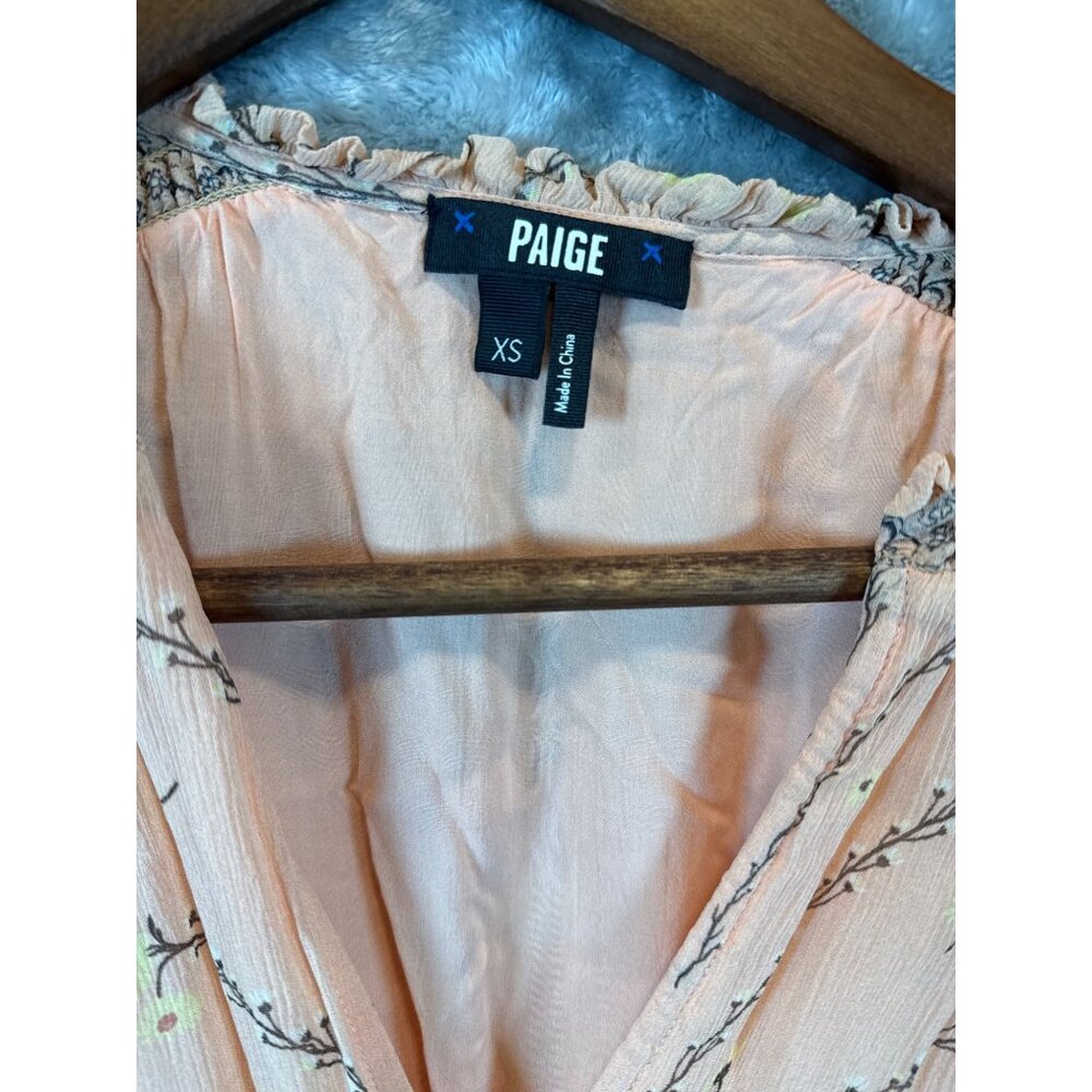 Paige Womens XS Peach Print Ruffle Midi Dress Silk - Picture 4 of 8